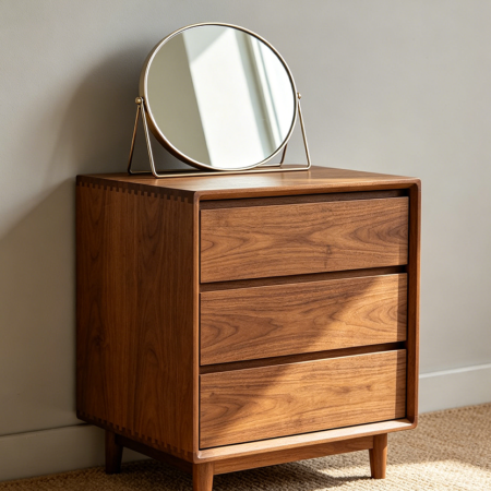 Three-Drawer Slim Dressing Table with Oval Tilting Mirror
